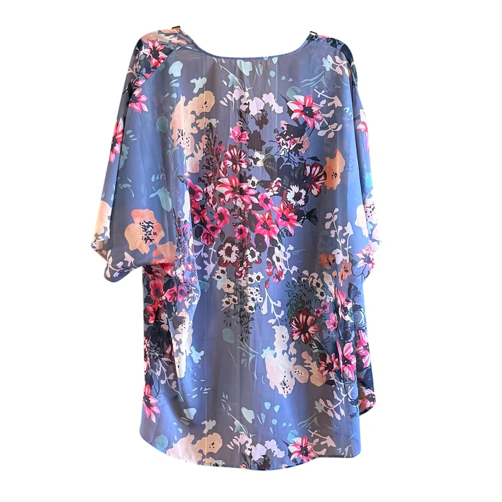 Chiffon Kimono XL Wrap Womens  Green Floral Boho Sheer Wrap Summer